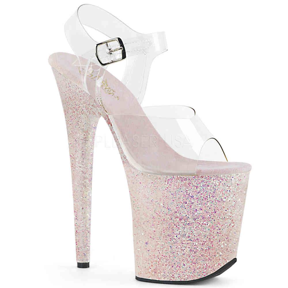 Pleaser - FLAMINGO808LG Sandale à bride à la cheville, Pole dance chaussures - Chaussures de pole dance - Rose/Transparent Product image